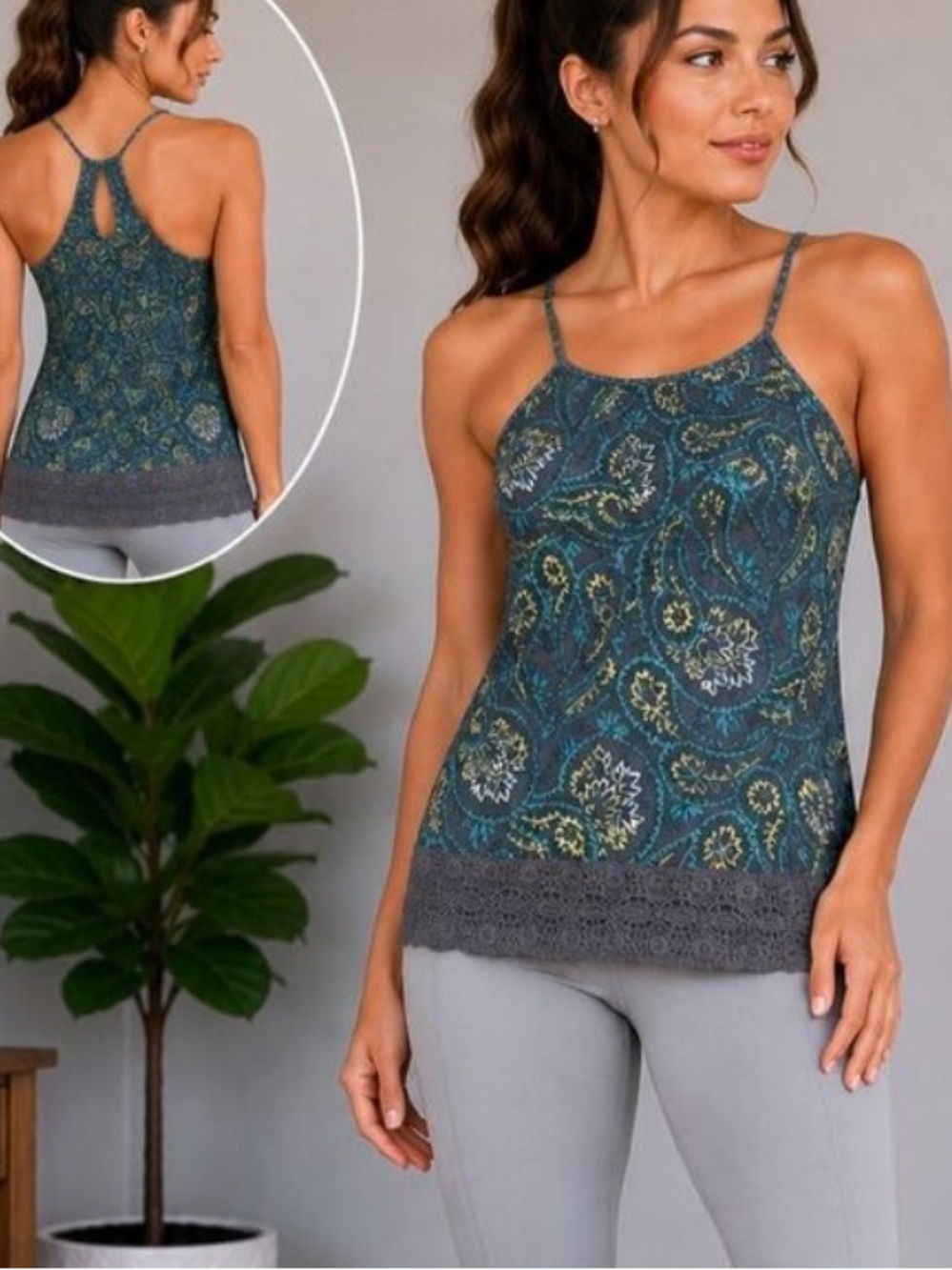 Mossimo Supply Co Paisley Lace Hem Tank Top Women’s Medium Boho Festival
